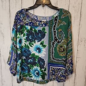 🥳Tiny Floral Women's Blouse in Blue and Green Small